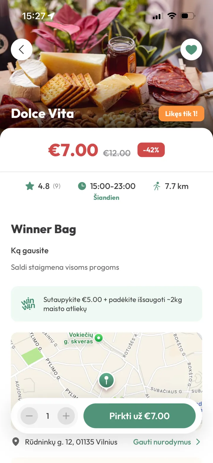 winwin programėlėje rodomas užsakymo ekranas